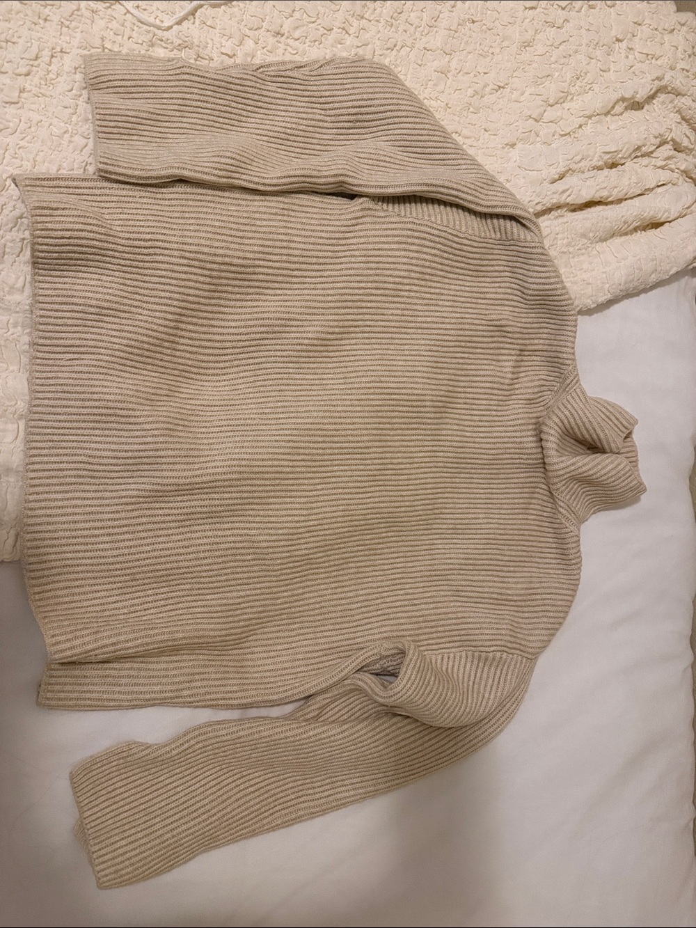 H&M Ribbed Turtleneck Sweater - Beige, Full Length, Warm